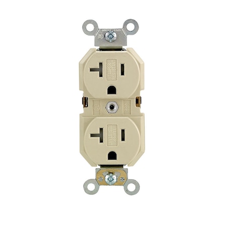 Leviton Straight Blade Receptacle, 5-20R, 20 A, 125V AC, 2 Pole, 3 Wire, Flush Mount, Self-Grounded TBR20-00I